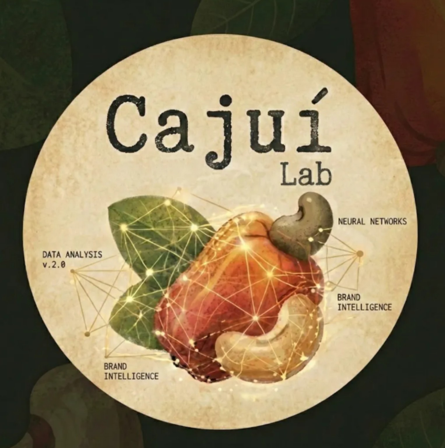 Selo visual Cajuí Lab com caju, castanha e redes de inteligência